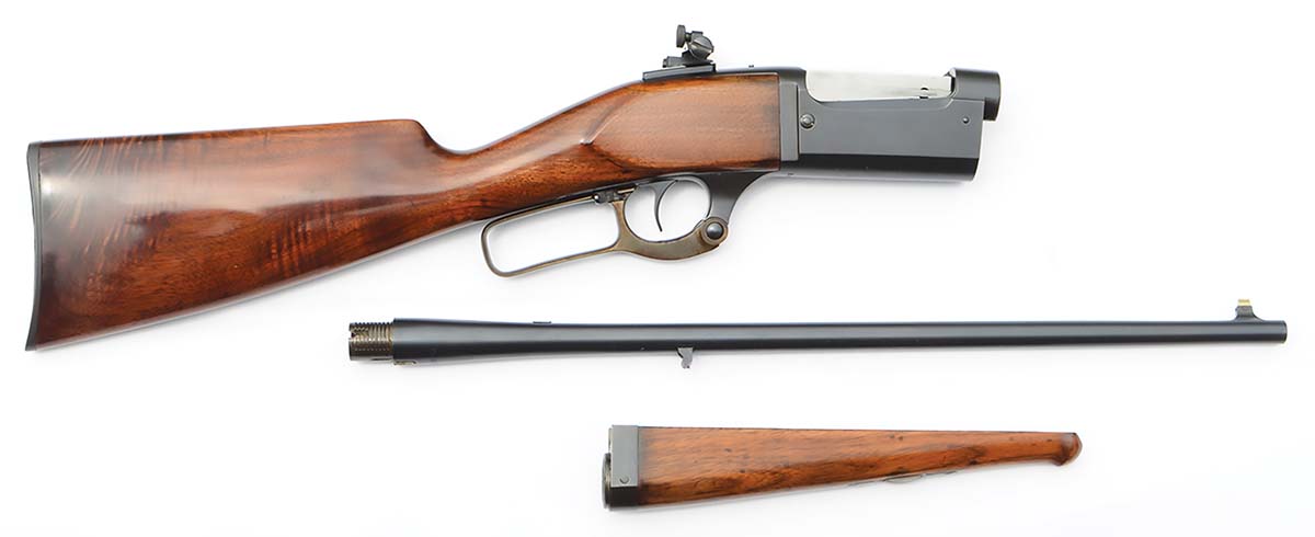 The ‘H’ designated takedown in the early 1899s. With a 20-inch barrel, the rifle could be collapsed into a suitable size for riding a bicycle or a tram car.